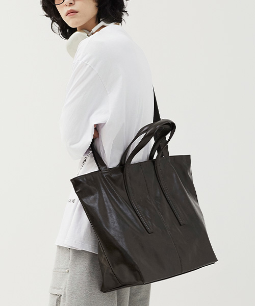 CRACK LEATHER  BIG TOTE BAG_BLACK