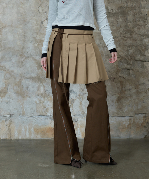 L13 PLEATS SKIRT PANTS(BROWN)
