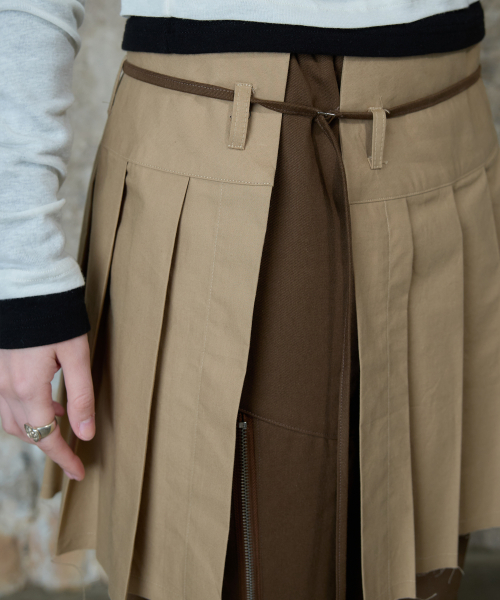 L13 PLEATS SKIRT PANTS(BROWN)