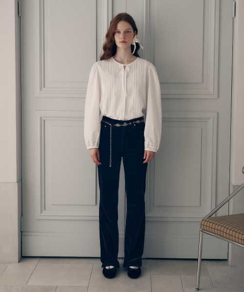 VELVET BOOTS CUT PANTS NAVY