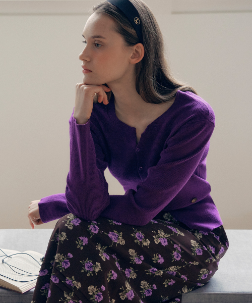 CUT OUT RIBBED CARDIGAN PURPLE