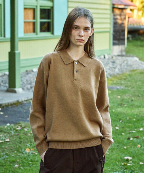 Объёмный трикотаж с воротником на пуговицах MNT113 [BEIGE]