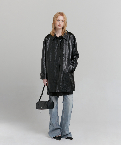 LEATHER HALF COAT [BLACK]