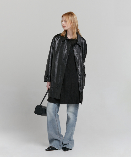LEATHER HALF COAT [BLACK]