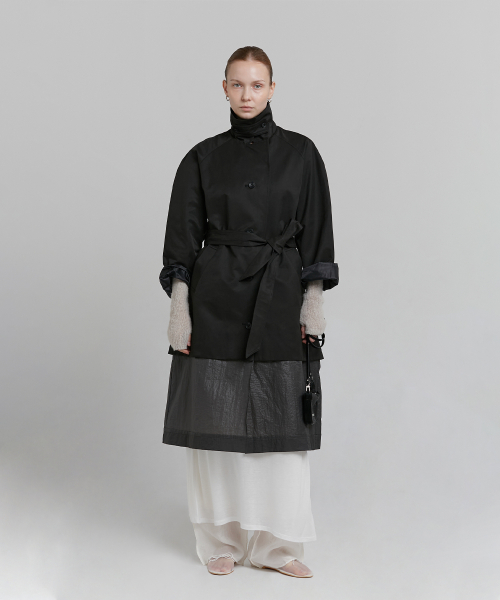 LAYERED TRENCH COAT [BLACK]