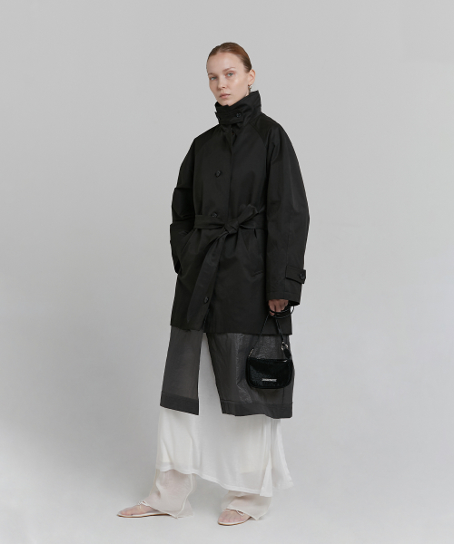 LAYERED TRENCH COAT [BLACK]
