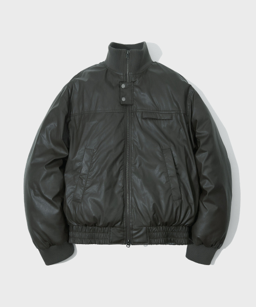 MUSINSA | SECONDMONO Leather Turtleneck Bomber Puffer Jacket  [DGRAY]_SEJP004DGRAY