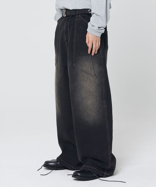 Широкие джинсы с большими карманами (Black)