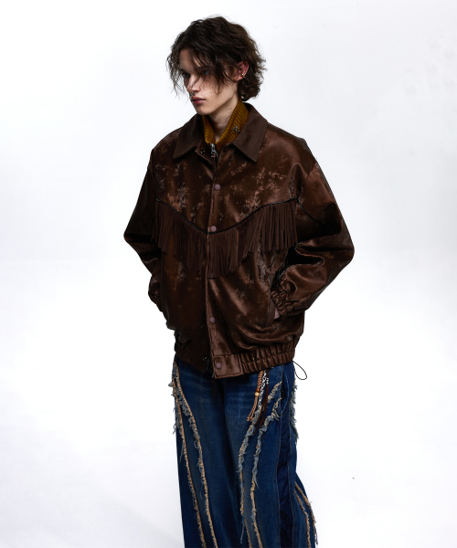 SUEDE FRINGE LEATHER JUMPER - BROWN