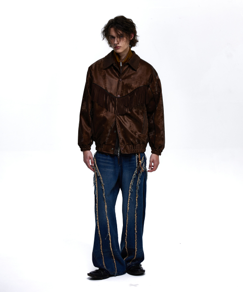 SUEDE FRINGE LEATHER JUMPER - BROWN