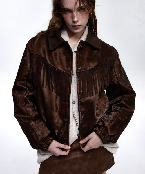 SUEDE FRINGE LEATHER JUMPER - BROWN