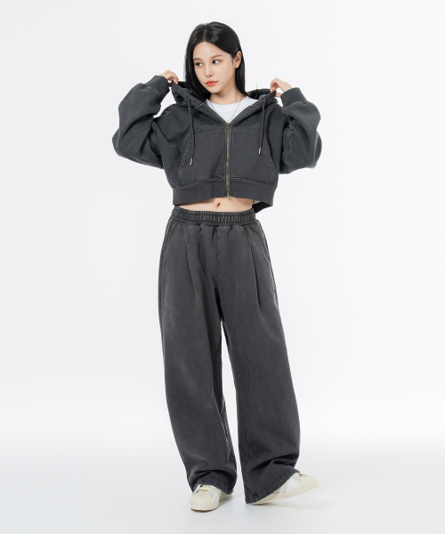 [SET] Укороченный худи-зипка из терри-флиса Charcoal