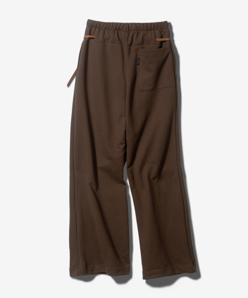 LEATHER BELT WIDE PANTS - BROWN