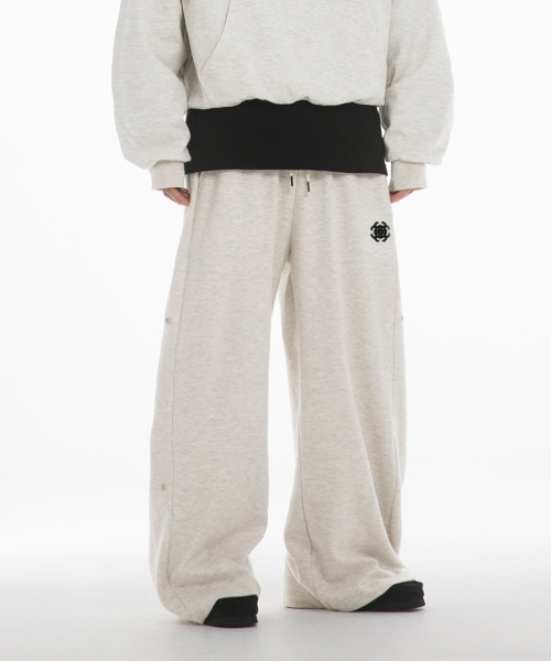 SYMBOL SNAP WIDE DOUBLE JERSEY PANTS - OATMEAL