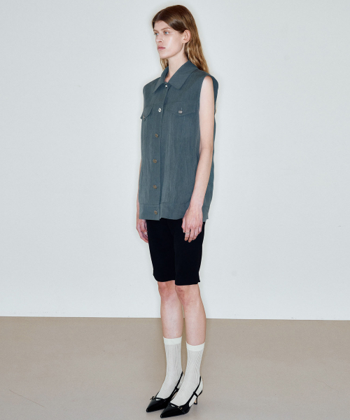 WASHED LINEN BLEND VEST_GREEN