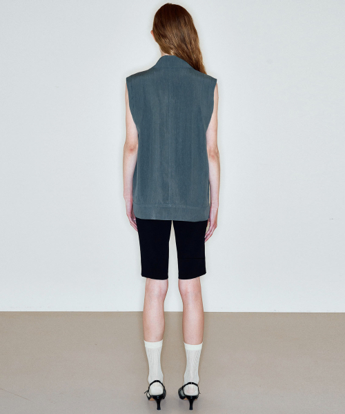 WASHED LINEN BLEND VEST_GREEN