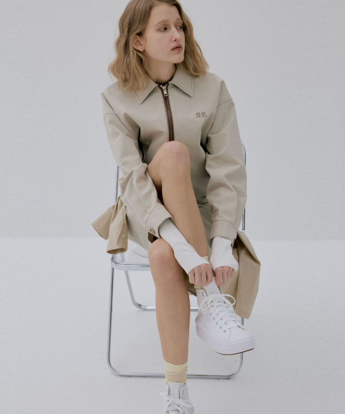 LEATHER BLOCK BLOUSON JUMPER_BEIGE