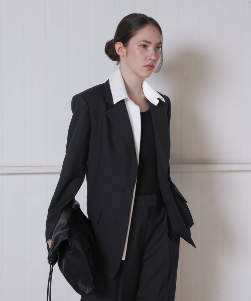 WOOL BLEND DETACHABLE SHIRTS JACKET_BLACK