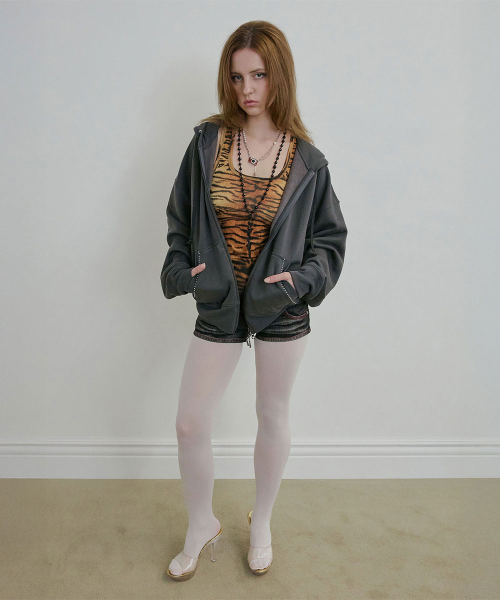 Beaded Saint Hoodie Zip-Up Charcoal