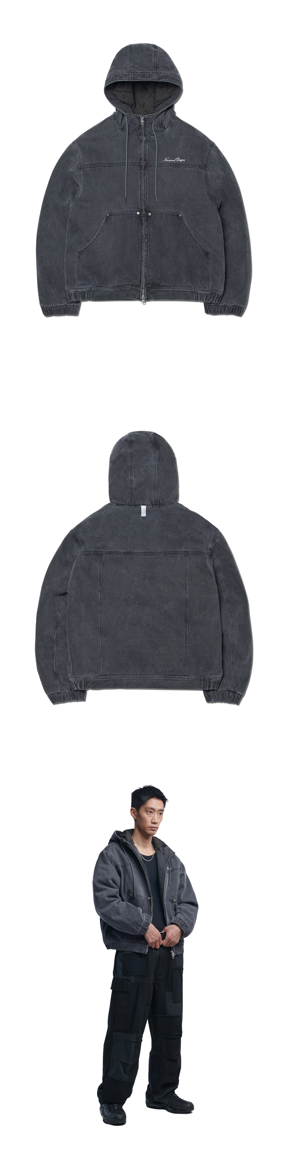 【NOMANUAL】 M.L HOODED ZIP-UP - WASHED CHARCOAL HOODED ZIP-UP - nomanual