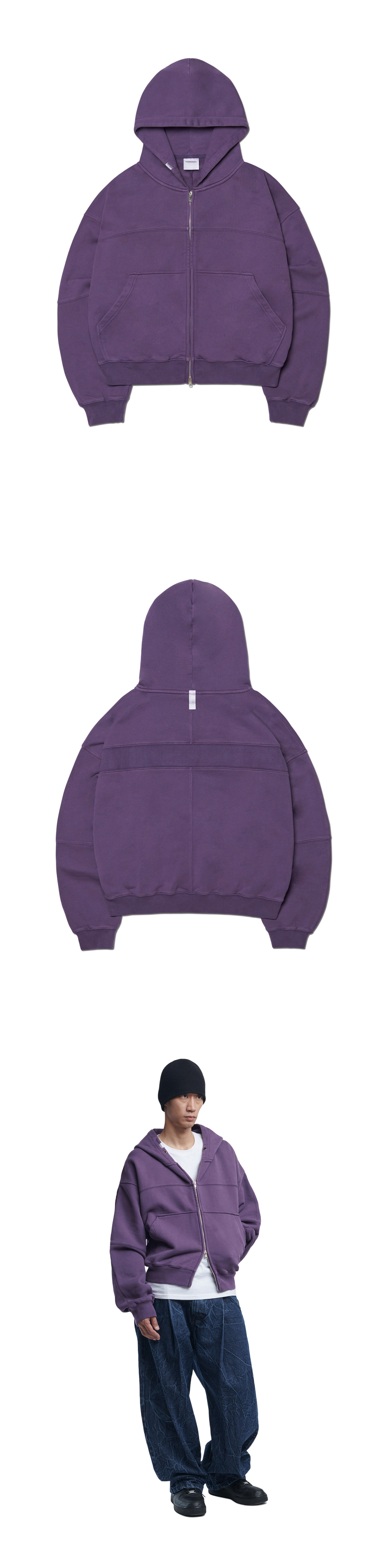 노매뉴얼(NOMANUAL) OVERDYED N.F HOODED ZIP-UP - DARK PURPLE