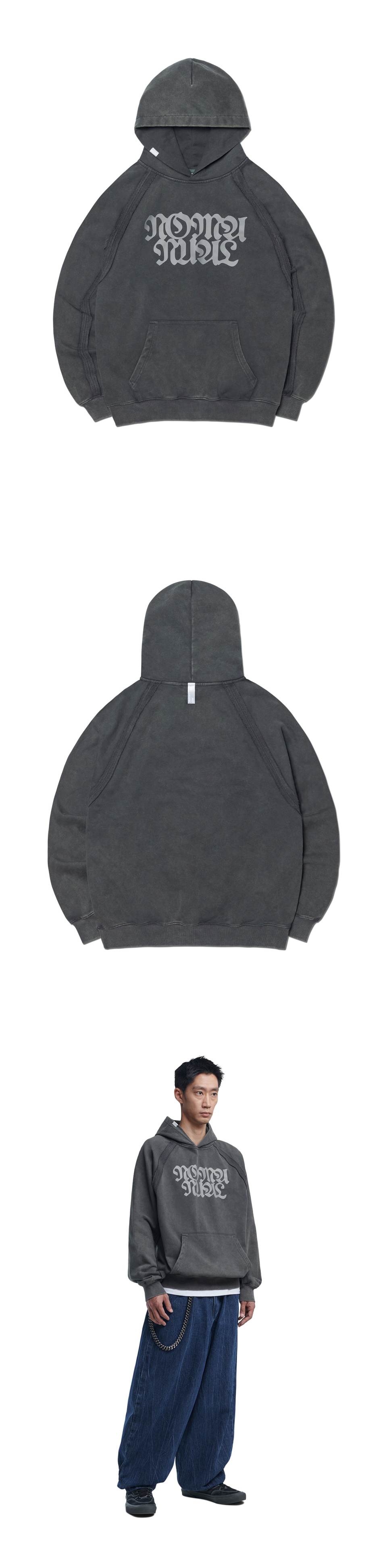 パーカー・フーディ NOMANUAL RS RAW EDGE HOODIE WASHED CHARCOAL NM63HD07M1WC R.S RAW EDGE HOODIE - WASHED CHARCOAL - nomanual