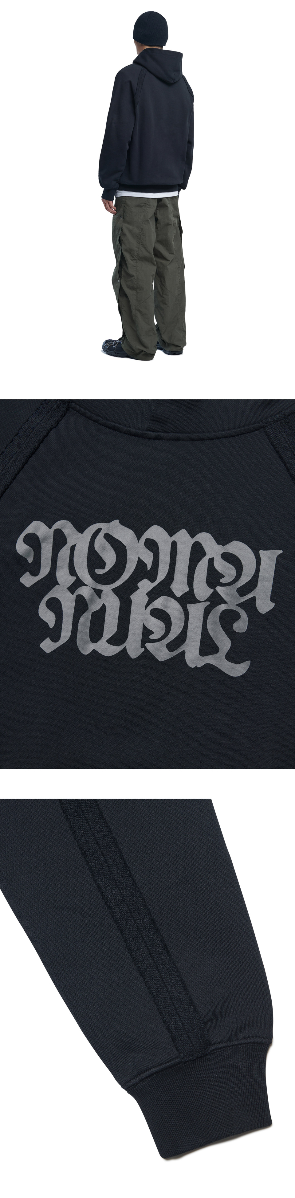 MUSINSA | NOMANUAL R.S RAW EDGE HOODIE - BLACK