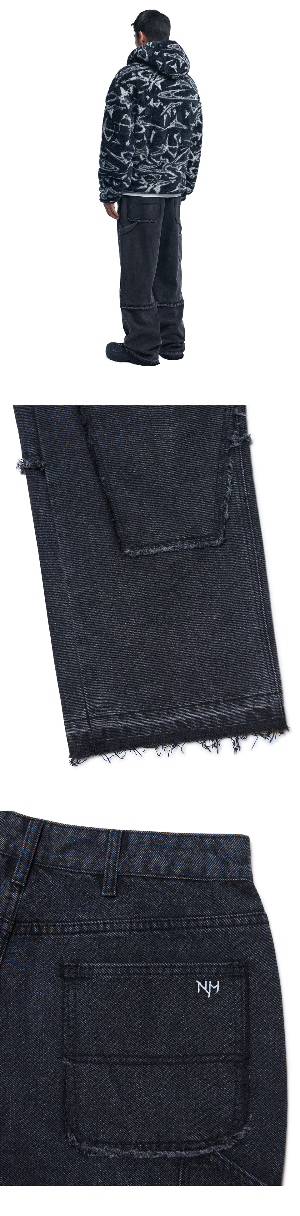RAW EDGE DOUBLE KNEE PANTS - WASHED BLACK - nomanual