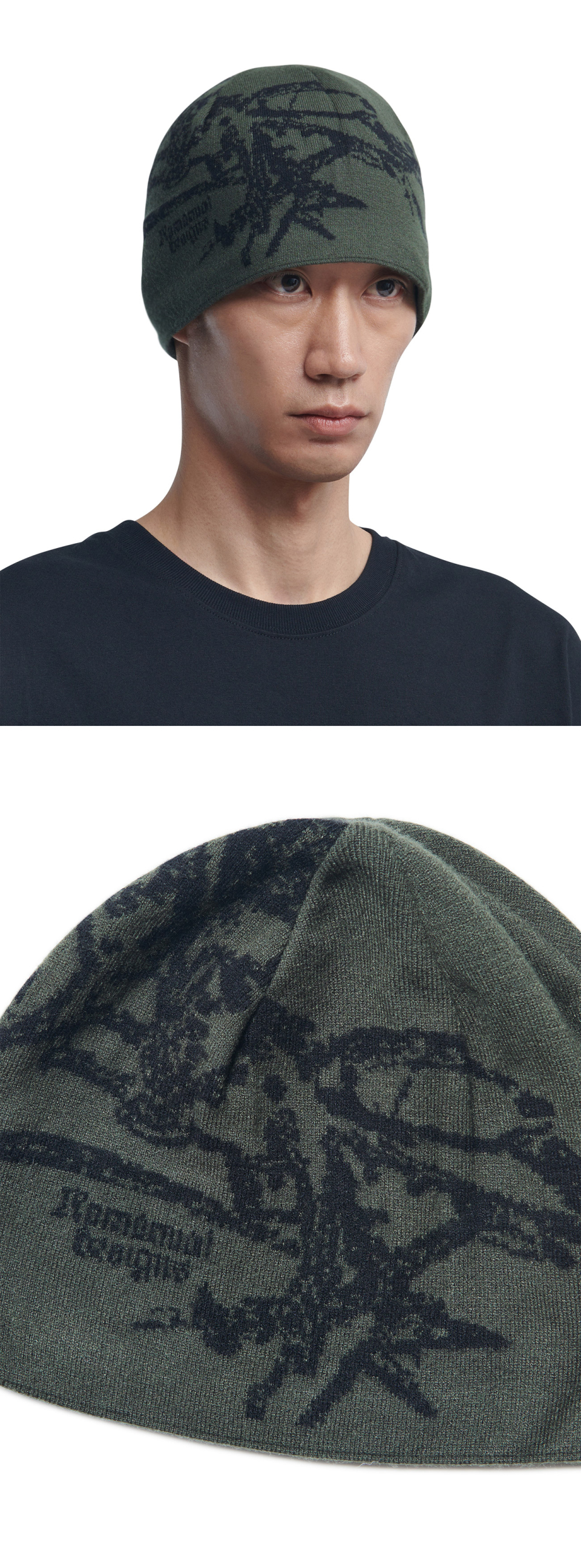 ニットキャップ・ビーニー NOMANUAL GRAPHIC JACQUARD BEANIE KHAKI NM65HG04M1KH GRAPHIC JACQUARD BEANIE - KHAKI - nomanual