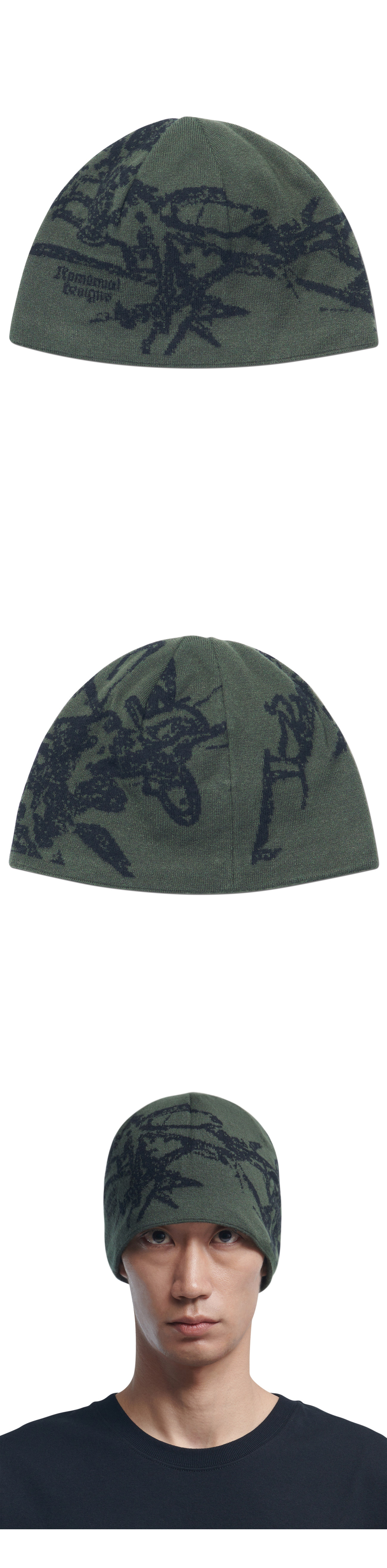 ニットキャップ・ビーニー NOMANUAL GRAPHIC JACQUARD BEANIE KHAKI NM65HG04M1KH GRAPHIC JACQUARD BEANIE - KHAKI - nomanual