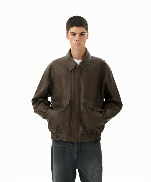 WASHED FAUX LEATHER BLOUSON BROWN(MG2EFMB940A)
