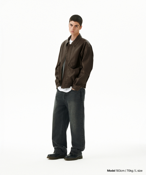 WASHED FAUX LEATHER BLOUSON BROWN(MG2EFMB940A)