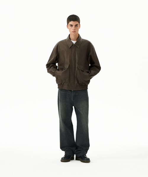 WASHED FAUX LEATHER BLOUSON BROWN(MG2EFMB940A)