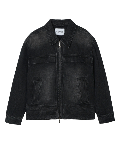 Overlap Denim Zip Up Jacket Black