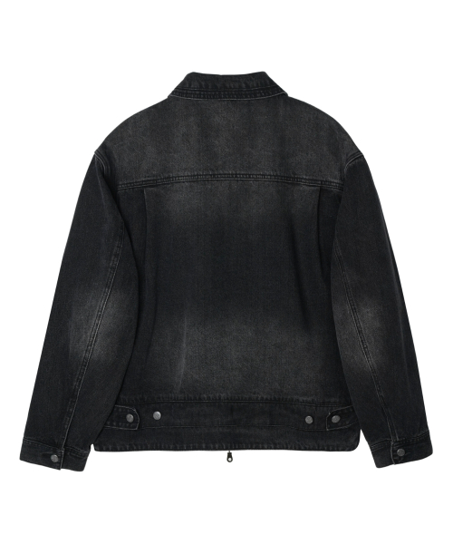 Overlap Denim Zip Up Jacket Black