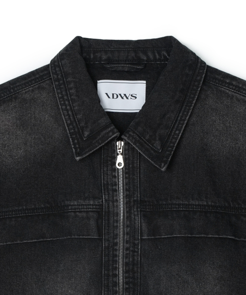 Overlap Denim Zip Up Jacket Black