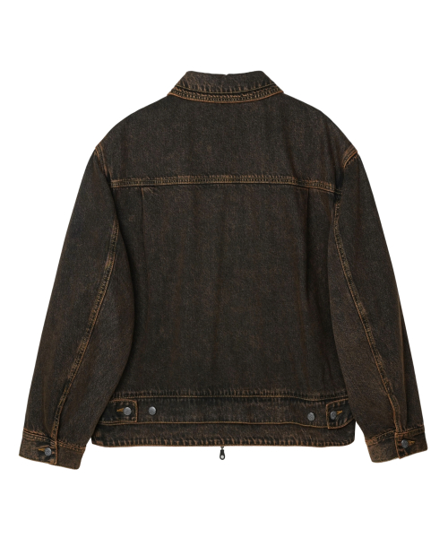 Overlap Denim Zip Up Jacket Brown