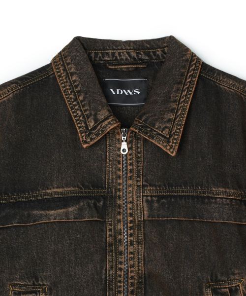 Overlap Denim Zip Up Jacket Brown