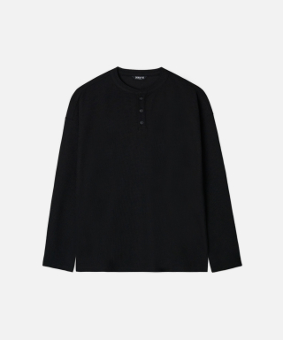 DRAW FIT ドローフィット コットンワッフル ヘンリーネックTシャツ [ブラック] 画像 4