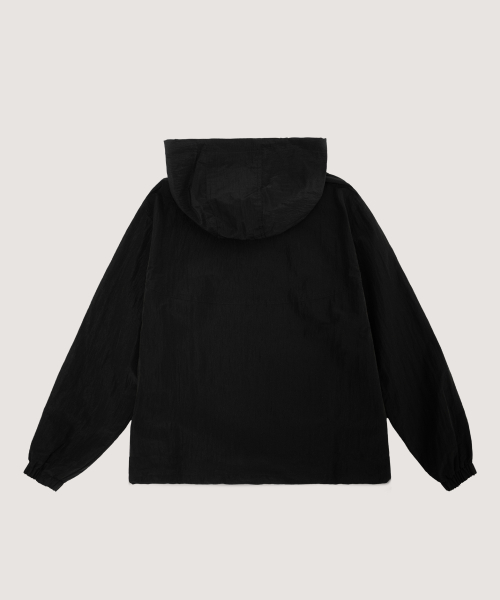 Nylon String Hood Windbreaker Jacket (Black)
