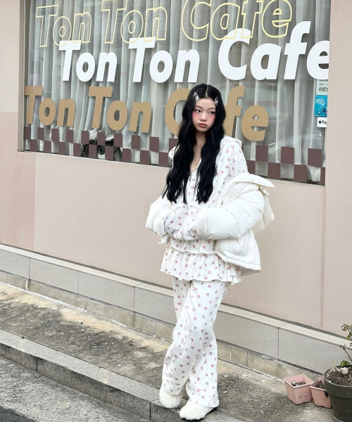 FLOWER PATTERN LAYERD SKIRT PANTS WHITE