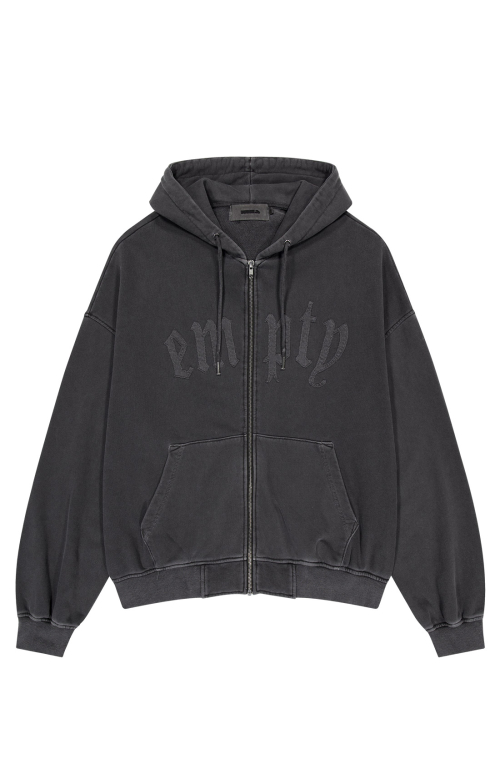 PATCH WASHING HOODIE ZIP [BLACK]