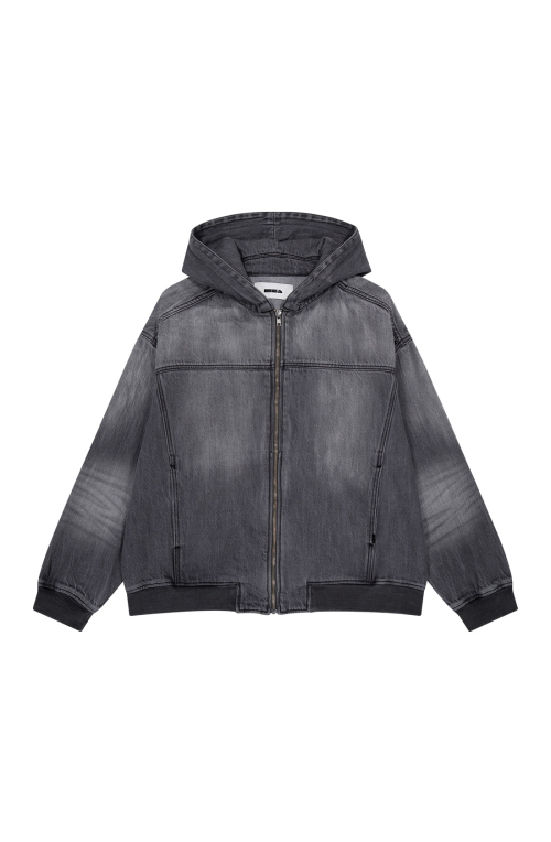 OVERSIZED DENIM HOOD ZIP [DARK GREY]