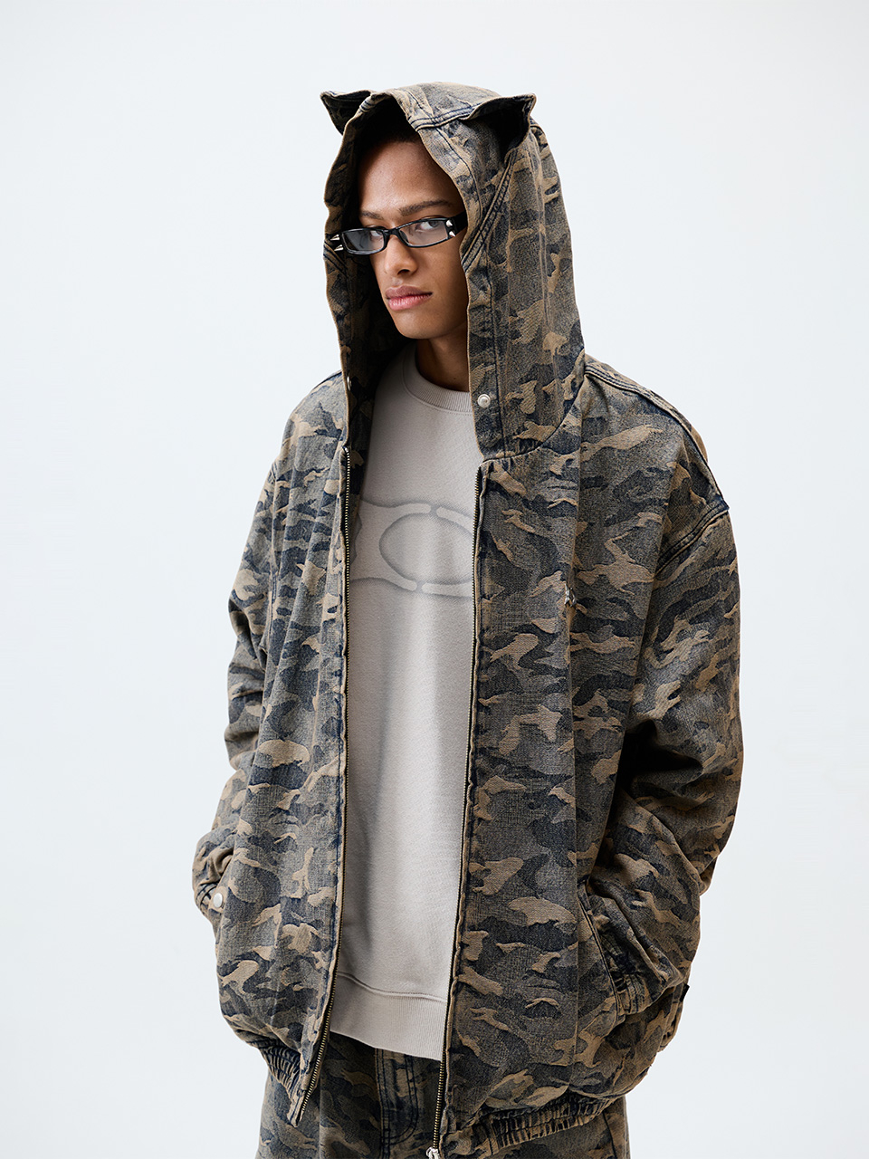 CRITICのDEVIL EARS CAMO WASHING SET UP DENIM HOODY ZIP UP MUSINSA公式 | CRITIC DEVIL EARS CAMO WASHING SET UP DENIM