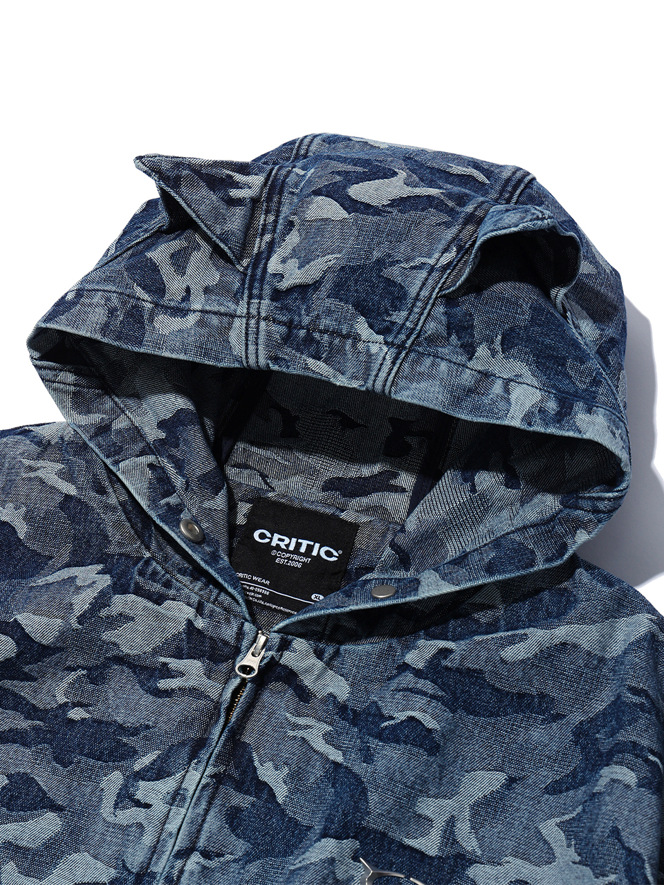 MUSINSA | CRITIC DEVIL EARS CAMO WASHING SET UP DENIM HOODY