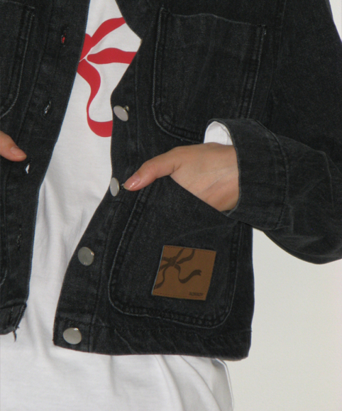 NON COLLAR POCKET DENIM JACKET BLACK