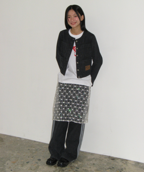 NON COLLAR POCKET DENIM JACKET BLACK