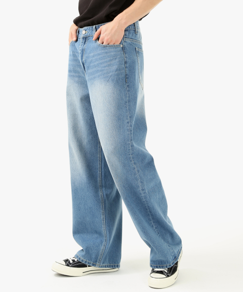 WASHED PORI MID BLUE LOOSE WIDE