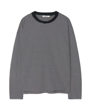 EXCONTAINER オーバーフィットストライプロングスリーブTシャツ (ブラック) 画像 2