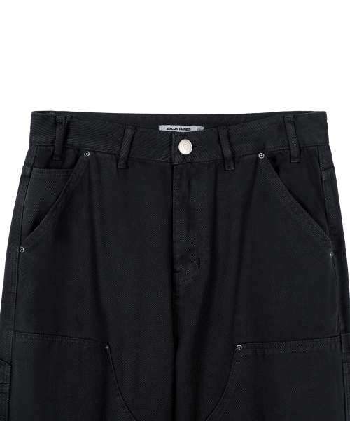 двойнойколено одежда окрашенный брюки (WASHED BLACK)
